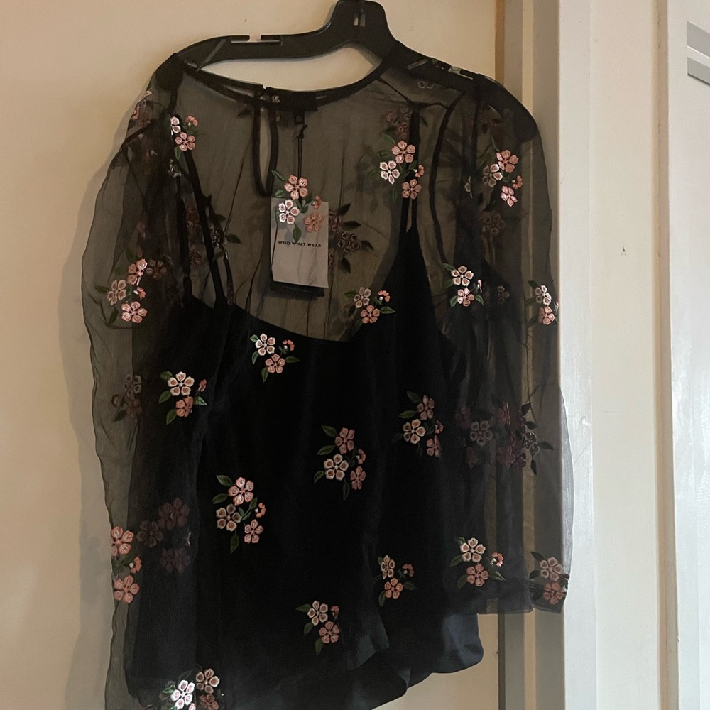 Black Floral Sheer Top